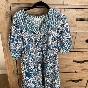 Knox Rose Blue and White Patterned Long Sleeve Dress